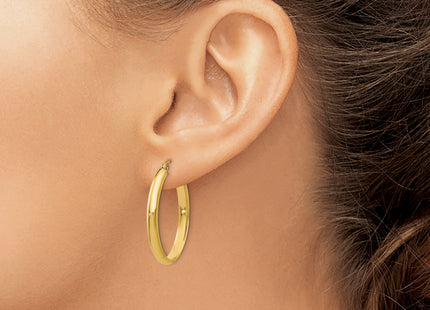 14K Polished Oval Hoop Earrings, 30 x 3.5mm