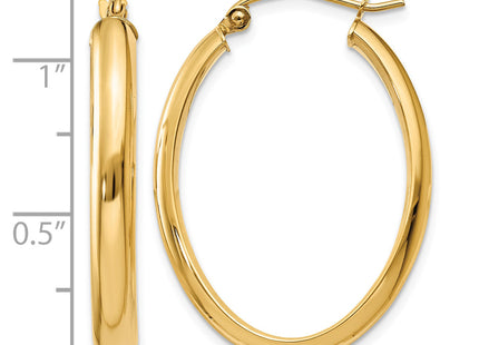 14K Polished Oval Hoop Earrings, 30 x 3.5mm