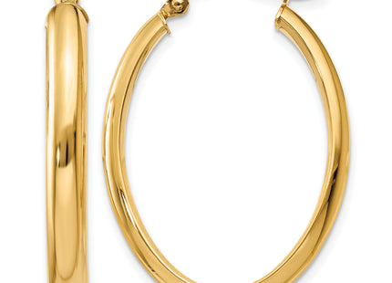 14K Polished Oval Hoop Earrings, 30 x 3.5mm