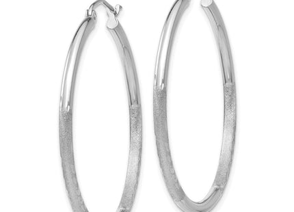 14k White Gold Satin and Diamond-cut Round Hoop Earrings (Style TC195)