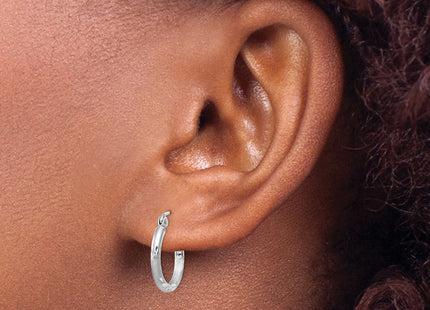14k White Gold Satin and Diamond-cut Round Hoop Earrings (Style TC199)