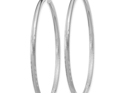 14k White Gold Satin and Diamond-cut Round Hoop Earrings (Style TC202)