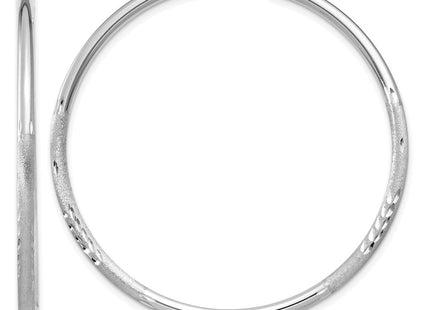 14k White Gold Satin and Diamond-cut Round Hoop Earrings (Style TC202)