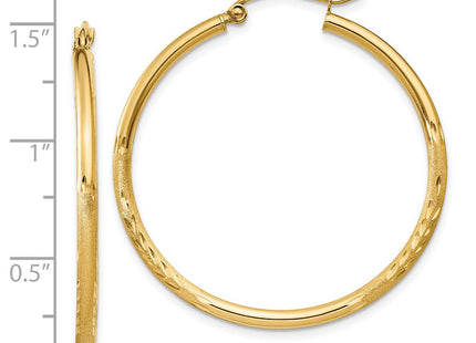 14k Satin and Diamond-cut Round Tube Hoop Earrings (Style TC207)