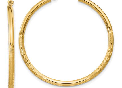 14k Satin and Diamond-cut Round Tube Hoop Earrings (Style TC207)