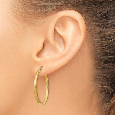 14K Satin and Diamond-cut Round Tube Hoop Earrings, 30 x 2mm