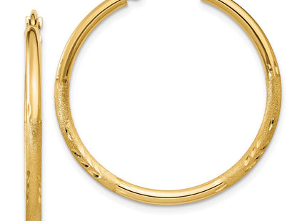 14k Satin and Diamond-cut Round Tube Hoop Earrings (Style TC208)