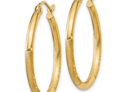 14k Satin and Diamond-cut Round Tube Hoop Earrings (Style TC209)