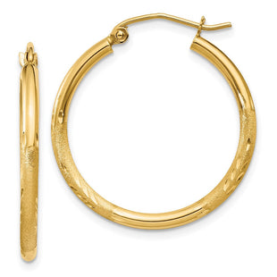 14k Satin and Diamond-cut Round Tube Hoop Earrings (Style TC209)