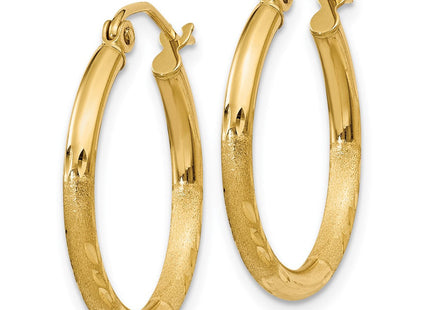 14k Satin and Diamond-cut Round Tube Hoop Earrings (Style TC210)