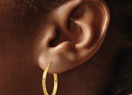 14k Satin and Diamond-cut Round Tube Hoop Earrings (Style TC210)