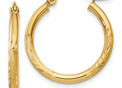14k Satin and Diamond-cut Round Tube Hoop Earrings (Style TC210)