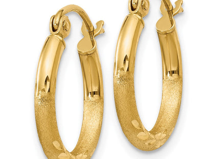 14k Satin and Diamond-cut Round Tube Hoop Earrings (Style TC211)