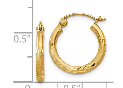 14k Satin and Diamond-cut Round Tube Hoop Earrings (Style TC211)