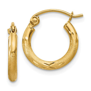 14k Satin and Diamond-cut Round Tube Hoop Earrings (Style TC212)