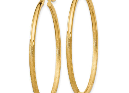 14k Satin and Diamond-cut Round Tube Hoop Earrings (Style TC213)