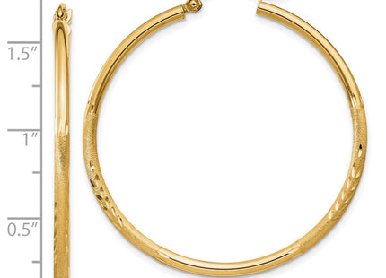 14k Satin and Diamond-cut Round Tube Hoop Earrings (Style TC213)