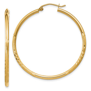 14k Satin and Diamond-cut Round Tube Hoop Earrings (Style TC213)