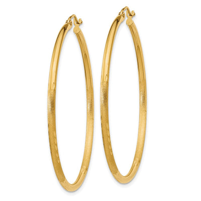 14K Satin and Diamond-cut Round Tube Hoop Earrings, 45 x 2mm
