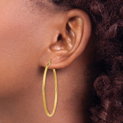 14K Satin and Diamond-cut Round Tube Hoop Earrings, 45 x 2mm