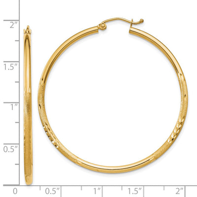 14K Satin and Diamond-cut Round Tube Hoop Earrings, 45 x 2mm