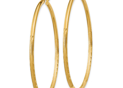 14k Satin and Diamond-cut Round Tube Hoop Earrings (Style TC215)