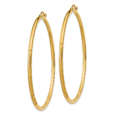 14K Satin and Diamond-cut Round Tube Hoop Earrings, 50 x 2mm