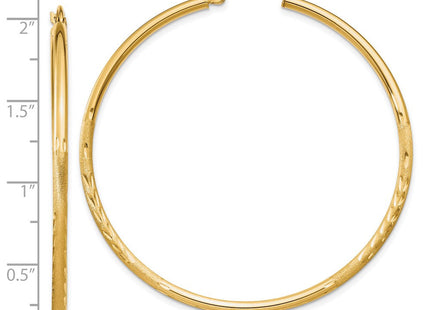 14k Satin and Diamond-cut Round Tube Hoop Earrings (Style TC215)