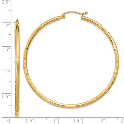 14K Satin and Diamond-cut Round Tube Hoop Earrings, 50 x 2mm