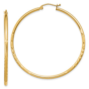 14k Satin and Diamond-cut Round Tube Hoop Earrings (Style TC215)