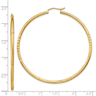 14K Satin and Diamond-cut Round Tube Hoop Earrings, 55 x 2mm