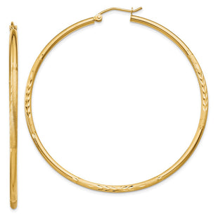14k Satin and Diamond-cut Round Tube Hoop Earrings (Style TC216)
