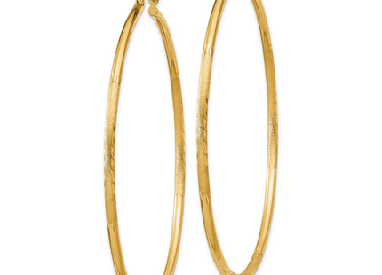 14k Satin and Diamond-cut Round Tube Hoop Earrings (Style TC217)
