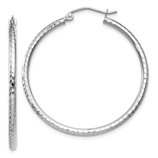 14k White Gold Diamond-cut Round Tube Hoop Earrings (Style TC219)