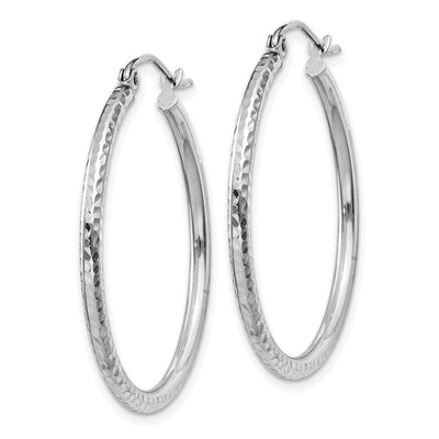 14K White Gold Diamond-cut Round Tube Hoop Earrings, 30 x 2mm