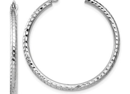 14k White Gold Diamond-cut Round Tube Hoop Earrings (Style TC220)