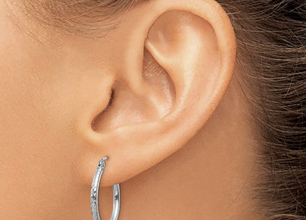 14k White Gold Diamond-cut Round Tube Hoop Earrings (Style TC222)