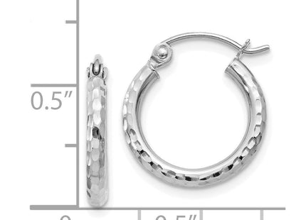 14k White Gold Diamond-cut Round Tube Hoop Earrings (Style TC223)