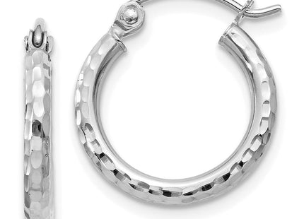 14k White Gold Diamond-cut Round Tube Hoop Earrings (Style TC223)