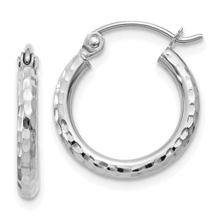 14k White Gold Diamond-cut Round Tube Hoop Earrings (Style TC223)