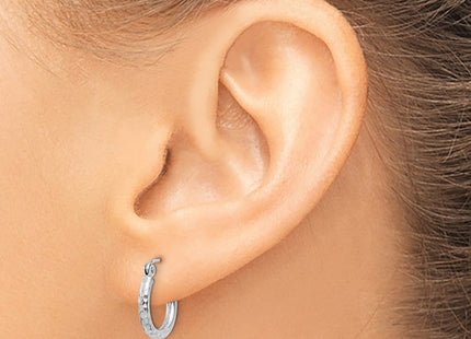 14k White Gold Diamond-cut Round Tube Hoop Earrings (Style TC224)