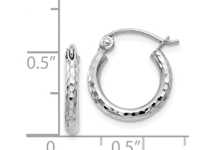 14k White Gold Diamond-cut Round Tube Hoop Earrings (Style TC224)