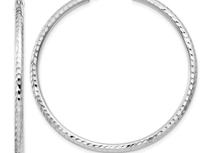 14k White Gold Diamond-cut Round Tube Hoop Earrings (Style TC225)