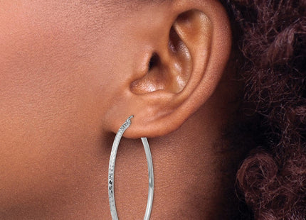 14k White Gold Diamond-cut Round Tube Hoop Earrings (Style TC226)