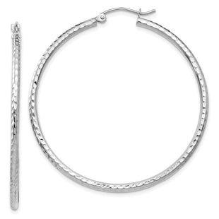 14k White Gold Diamond-cut Round Tube Hoop Earrings (Style TC226)