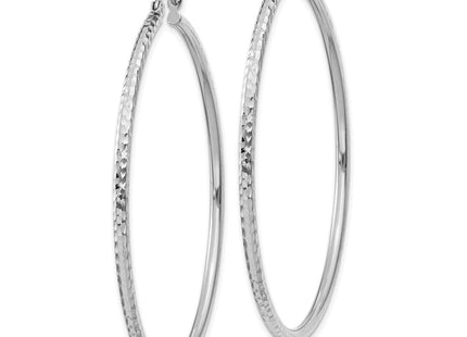 14k White Gold Diamond-cut Round Tube Hoop Earrings (Style TC227)