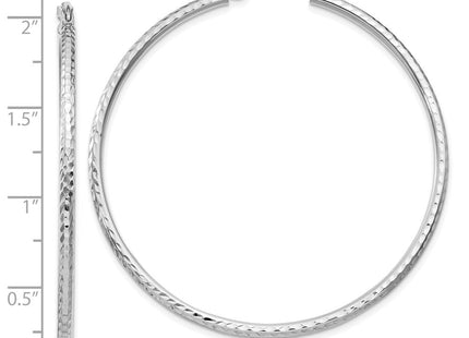 14k White Gold Diamond-cut Round Tube Hoop Earrings (Style TC227)