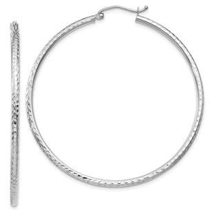 14k White Gold Diamond-cut Round Tube Hoop Earrings (Style TC227)