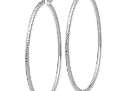 14k White Gold Diamond-cut Round Tube Hoop Earrings (Style TC228)
