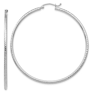 14k White Gold Diamond-cut Round Tube Hoop Earrings (Style TC228)
